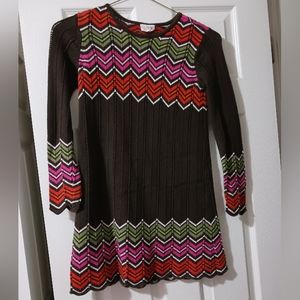 Hanna Andersson Brown Chevron Sweater Knit Long Sleeve Lined Dress Size 10 EUC